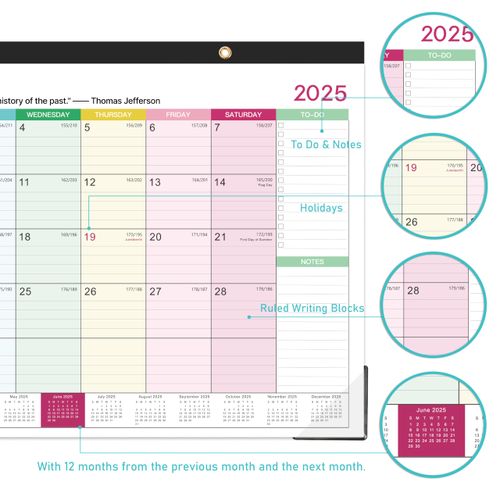 2024-2025 Calendar - Desk Calendar 2024-2025, 18 Monthly Desk/Wall Calendar 2-in-1,16.8" x 12", July 2024 - December 2025, Thick Paper with Corner Protectors, Large Ruled Blocks - Colorful Lump