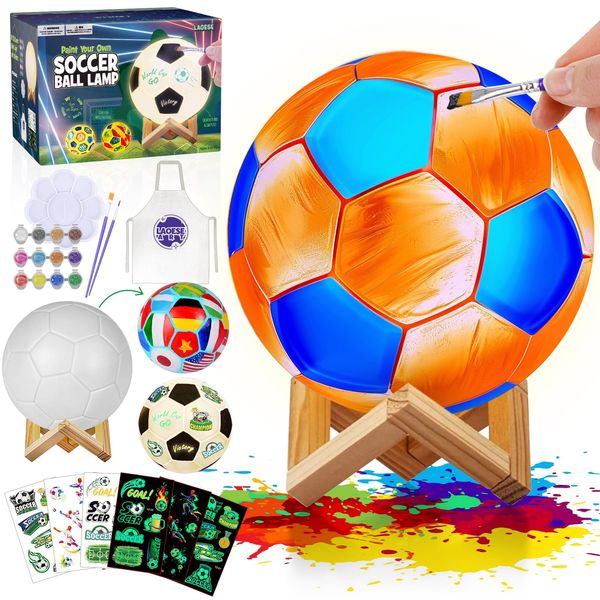 LAOESE Paint Your Own Soccer Ball Lamp Kit, DIY 3D Night Light with Soccer Stickers & Wooden Stand, Art Supplies Creativity Arts & Crafts Kit for Kids, Toys Teen Girls Kids Birthday Gift