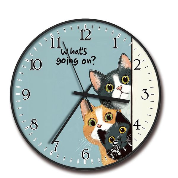 Procosify 8 inch Plastic Wall Clock Battery Operated, Decorative Round Wall Clock, Quiet Wall Clock, Cat Pattern
