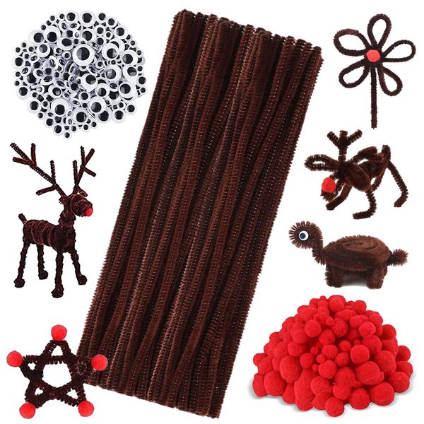 400 PCS Pfeifenputzer set,Pfeifenputzer braun zum basteln,Pfeifenreiniger Braun zum Basteln Set,Pfeifenreiniger Braun für Kinder Weihnachten Handwerk DIY Herstellung Basteln mit Rentieren