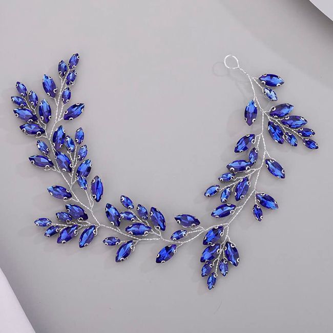 Chargances Bridal Crystal Hair Vine Wedding Royal Blue Rhinestone Headband Fashion Bride Hair Vine Wedding Prom Flower Girl Hair Accessories for Women and Girls (Royal Blue)