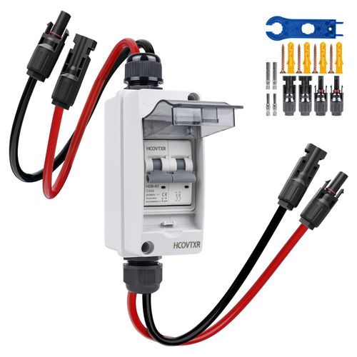 HCOVTXR Solar Panel Disconnect Switch 40 Amp,550V DC Circuit Breaker with Disconnect Box Outdoor,Miniature Circuit Breaker with PV Cable