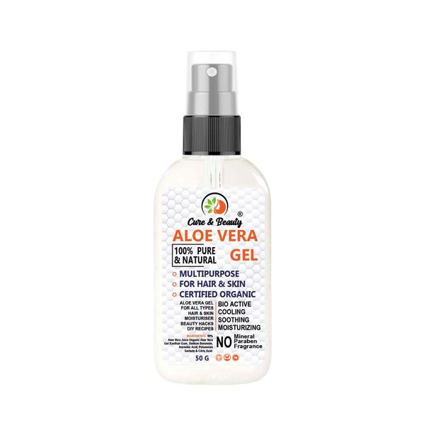 AFRO Cure & Beauty 100% organic Aloe Vera Gel 50ml cooling, Soothing & Hydrating multi-use Face Body Hair Care, After Sun Suitable for all skin types, cruelty-free & vegan | pump bottle |