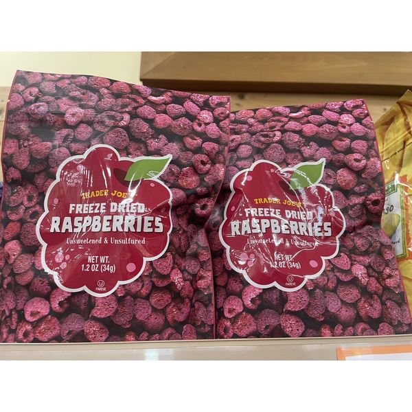 2 Pack Trader Joe's Freeze Dried Fruit RASPBERRY  1.2 oz Each Pack NEW ITEM