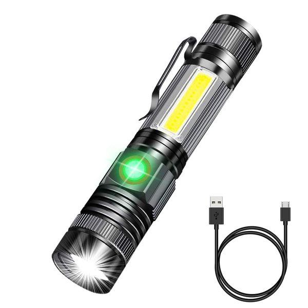 Vnina 1200 Lumens Rechargeable Tactical Flashlight, LED Flashlight with Magnet/Side Light/4 Modes/Zoomable/Water Resistant, Portable Mini Size