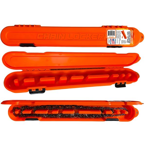 Chain Locker Original Chainsaw Chain Storage - Portable Universal Chain Saw Holder Case Organizer Box For 6”, 8”, 10”, 12”, 14”, 16”, 18” and 20” Inch Blade Chains, Made in USA - Orange Case