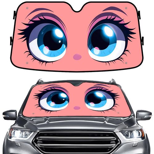 GENANY Cute Eyes Windshield Sun Shade for Car SUV Truck (55x30 Inches), Sun Shade Windshield, Shades for Front Windows, Sunshade for Car Windshield, Protector Blocks UV
