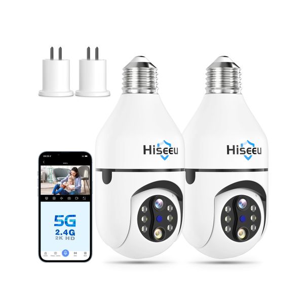 Hiseeu Light Bulb Security Camera Wireless WiFi 5G&2.4GHz,10X Zoom PTZ Light Socket Security Camera for Home, 2-Way-Audio, Auto Tracking & Alarm, 3MP Color Night Vision, SD & Cloud Storage (Dual Lens)