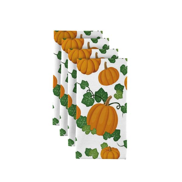 Pumpkin Patch Scroll White 18" x 18" Napkins 4 Pack
