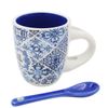 Portuguese Blue and White Azulejo Pattern Ceramic Espresso Cup with Spoon