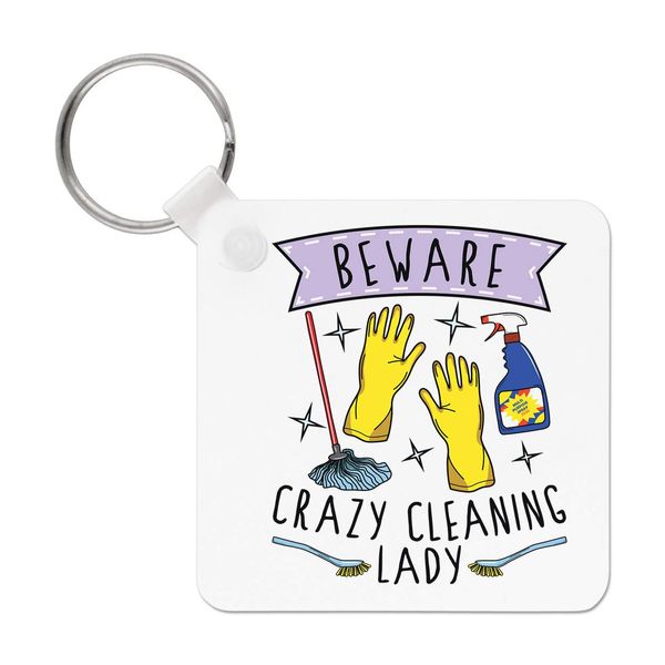 Beware Crazy Cleaning Lady Keyring Key Chain