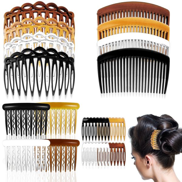 Tyqour 16Pcs French Hair Side Combs Set 9/11/17/23 Teeth Plastic Side Hair Combs Vintage Hair Comb Clips Accessories for Girls Women Bridal Wedding Veil Fine Long Curly Hair