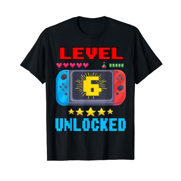 6th Birthday Boy Level 6 Unlocked Video Gamer Birthday T-Shirt