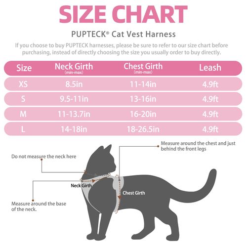 PUPTECK Cat Harness and Leash Set Escape Proof Reflective Cat Walking Harness Adjustable Soft Breathable Mesh Vest for Small Pets, Light Pink, XS