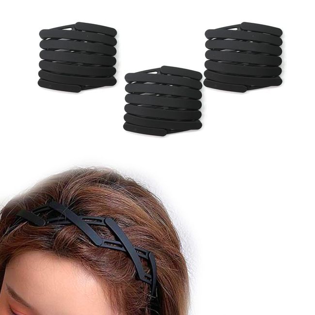 3Pcs Black Hair Band, Foldable Headbands, Retractable Plastic Non-Slip Hair Hoop, Pocket Headband, Retractable Pocket Hair Band, Headband, Compact Folding Headband, Hair Accessories for Women Girls