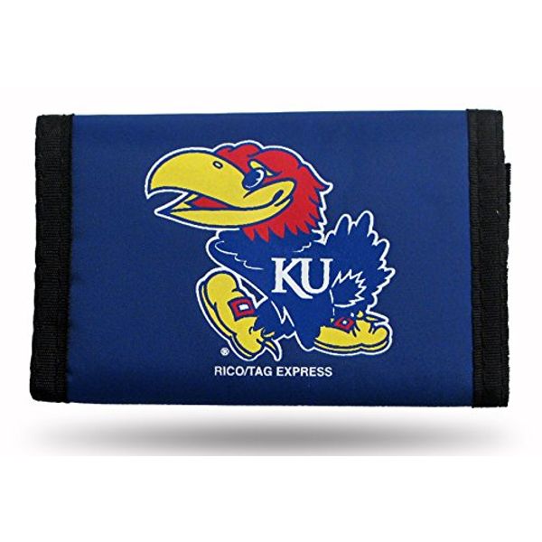 NCAA Rico Industries Nylon Trifold Wallet, Kansas Jayhawks, 3 x 5-inches