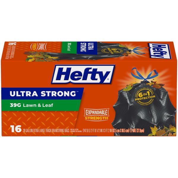 Hefty Ultra Strong Lawn and Leaf Large Trash Bags, 39 Gallon, 16 Count