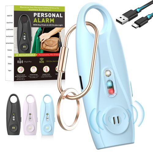 Rechargeable Personal Safety Alarm Keychain, Upgraded Dual-Color Red & Blue Strobe Light, LED Flashlight, 130dB Loud Siren, Safe Personal Alarm for Women, Kids and Elders