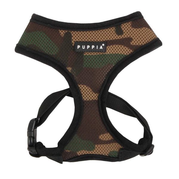 Puppia Soft Dog Harness No Choke Over-The-Head Triple Layered Breathable Mesh Adjustable Chest Belt and Quick-Release Buckle, Camouflage, Medium