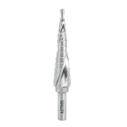 ACTOOL Industrial HSS Step Drill Bit 1/8'' to 1/2'' with 1/4'' Shank, Double Spiral Flute with 13 Step Size
