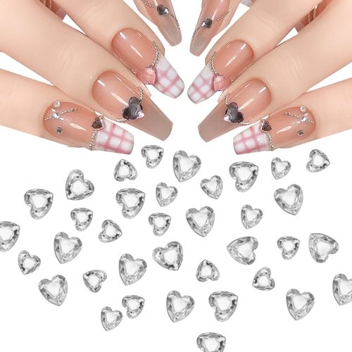 Nail Parts, Stone, Heart, Nail Stone, Rhinestone, Glass, Crystal, 3D, Plump, Heart Stone, Nail Art, Gel Nail Parts, Resin, Deco Parts, Jewelry Parts, 0.2 inches (5 mm), 0.2 inches (6 mm), Approx. 100 Pieces (Clear)