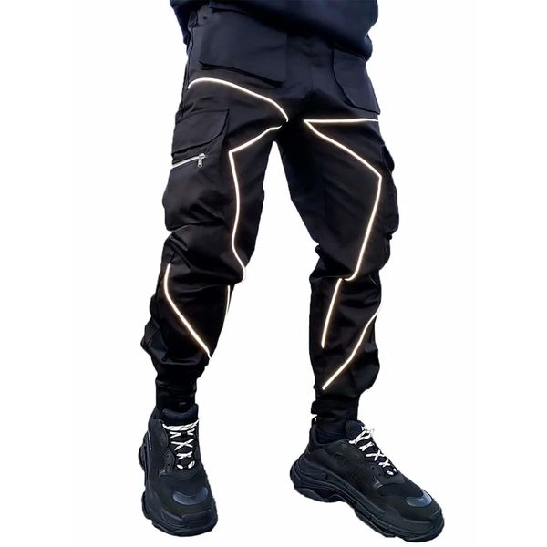 Mens Cargo Pants Hip Hop Techwear Harem Pant Jogger Sweatpants with Pockets Jogging Punk Black L