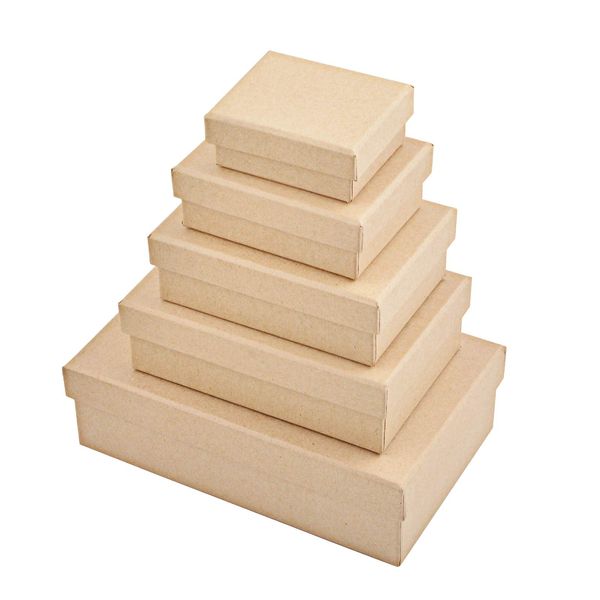 WANDIC Paper Mache Box, Mini Kraft Paper Box with Lid for Storage of Craft Supplies, Accessories, Cosmetics, Jewelry, Gifts, Rectangular(5 Piece)