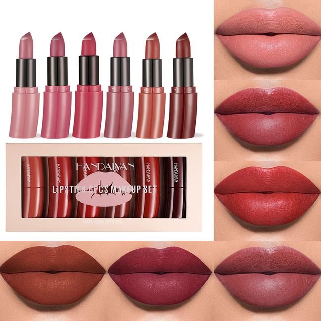 RoseFlower 6 Farben Matte Nudetöne Lippenstift Set Wasserdichte Langlebige Lipgloss Frauen Lippen Feuchtigkeitsspendend Lippenpflege - Lippenstifte Geschenkset mit Geschenkbox