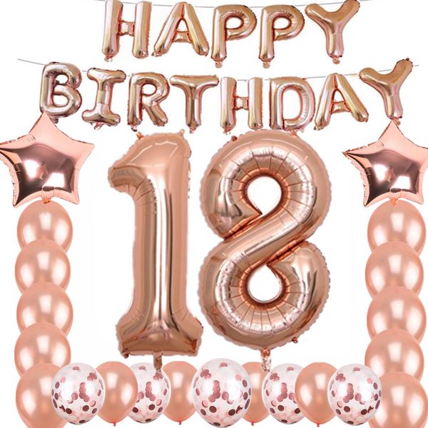 18th Birthday Decorations Party Supplies, Jumbo Rose Gold Foil Balloons for Birthday Party Supplies,Anniversary Events Decorations and Graduation Decorations Sweet 18 Party,18th Anniversary