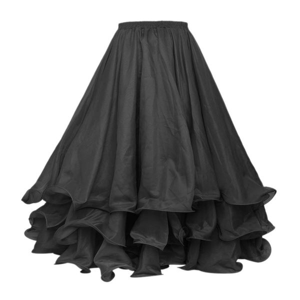 BellyLady Belly Dance Skirt Halloween Tribal Chiffon Tiered Maxi Full Skirt-Black