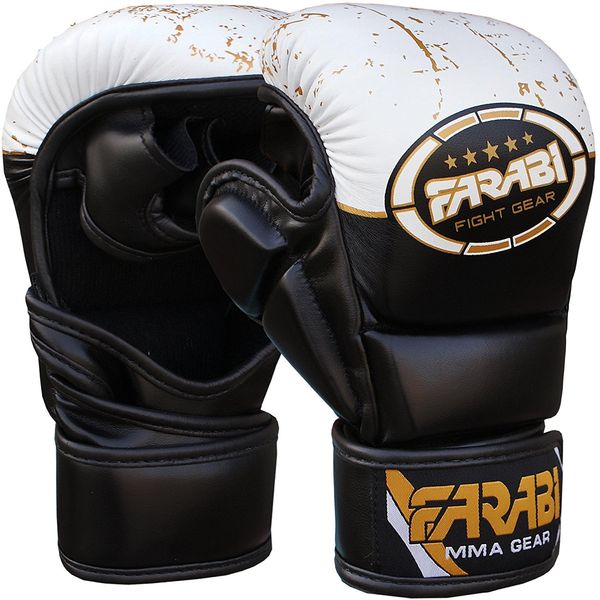 Farabi 7-oz MMA Gloves Hybrid Semi-Pro Open Hand Gloves Punching Training even Compition (S/M)