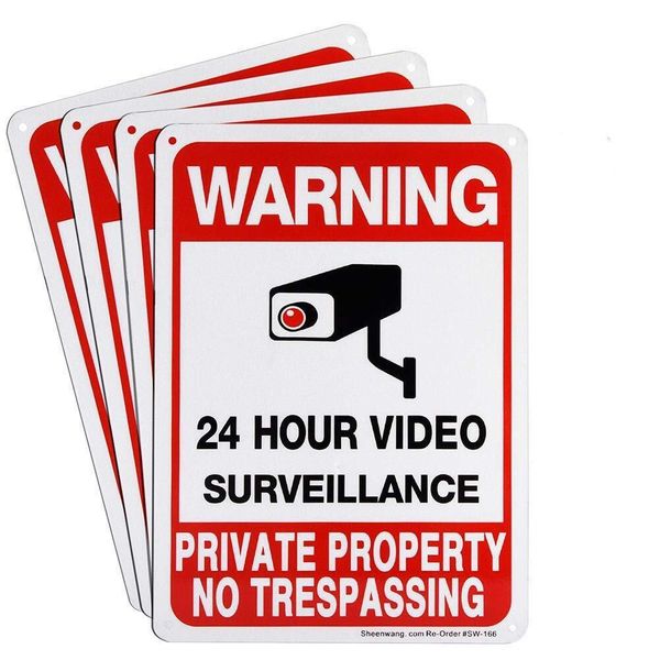 4PC Private Property No Trespassing Video Surveillance Sign, UV Printed Aluminum