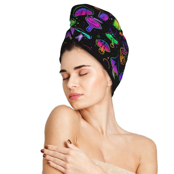 famliihw Bright Mushrooms Hair Towel Wrap, Absorbent Hair Drying Towel, Microfiber Hair Drying Cap Turban for Drying Curly Long Thick Hair