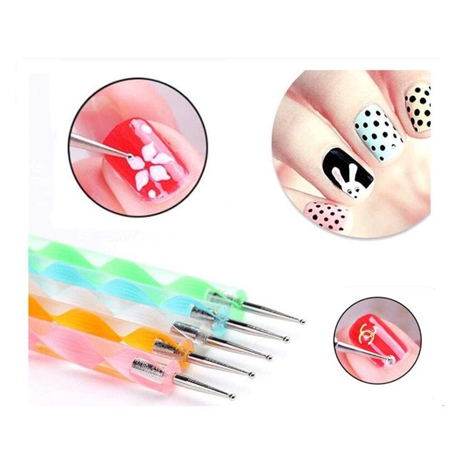 5 PC 2 Way Dotting Pen Tool Nail Art Tip Dot Paint Manicure Kit