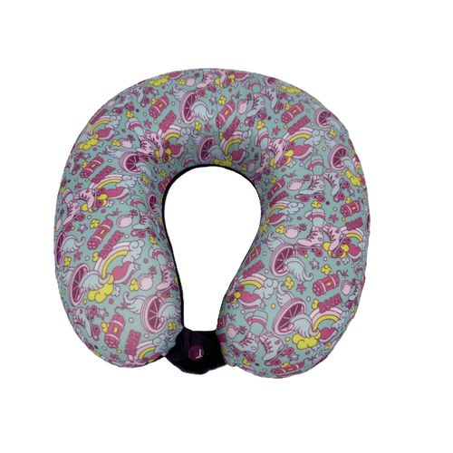 Bookishbunny Kids Size Memory Foam Neck Head Support Pillow, Traveling Airplane Bus Car Home, Various Colorful Patterns (Rollerskate)