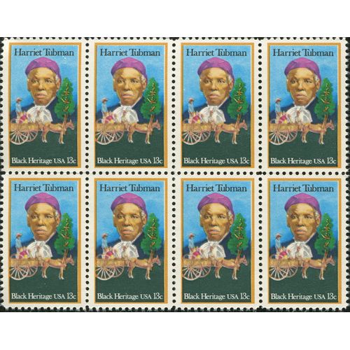 HARRIET TUBMAN ~ ABOLITIONIST ~ BLACK HERITAGE ~ BLACK HISTORY ~ ABOLUTIONIST #1744 Block of 8 x 13¢ US Postage Stamps