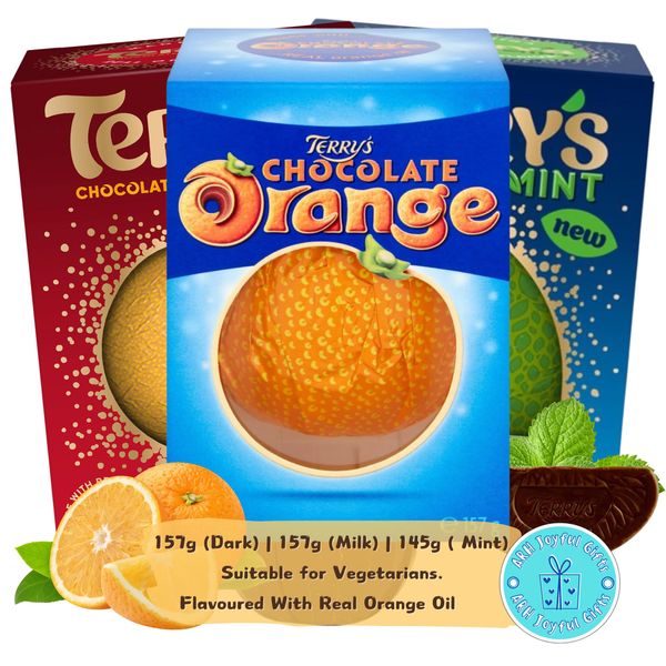 Terrys Chocolate Bundle with Terry's Chocolate Orange Milk Chocolate Box 157g, Terry's Chocolate Mint 145g and Terry's Dark Chocolate Orange Ball 157g