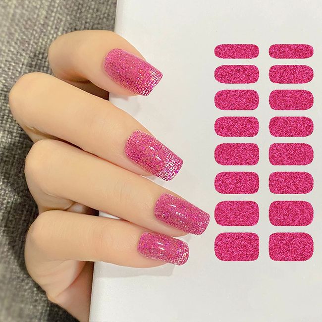 GIRLSMEMT Pure Color Nail Seal, Gel Nail, Just Stick On, Hand, 2 Pieces, No Damage, Solid Color Nail Tip, Cute, 3D Sensation, Nail Sealing, Popular, Cute, Nail Stickers, Stylish, Senior Nail Wrap (Flashing Pink)