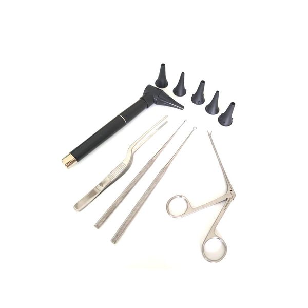 5pcs Set Otoscope + 3" Alligator Forceps Ear Nose Cleaning