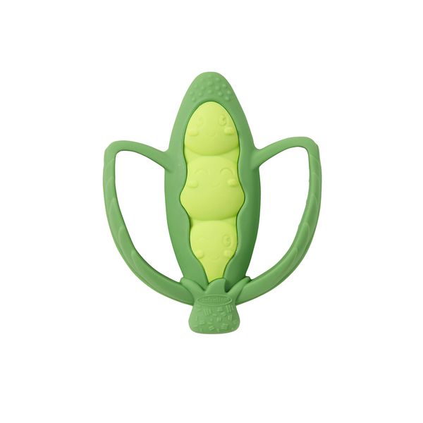 Infantino Lil' Nibble Teether Pea Pod - Silicone Soft-Textured teether for Sensory Exploration and Teething Relief, with Easy to Hold Handles, Green Mehrfarbig