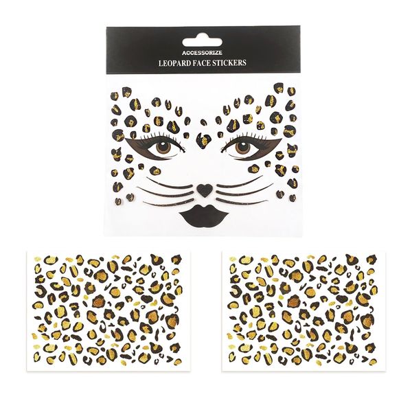 3 Pcs Face Tattoo Leopard, Gesichtstattoo Aufkleber Karneval Face Art Sticker, Temporäre Leoparden Tattoo Gesicht für Frauen Halloween Karneval Fasching Kostüm Motto Party