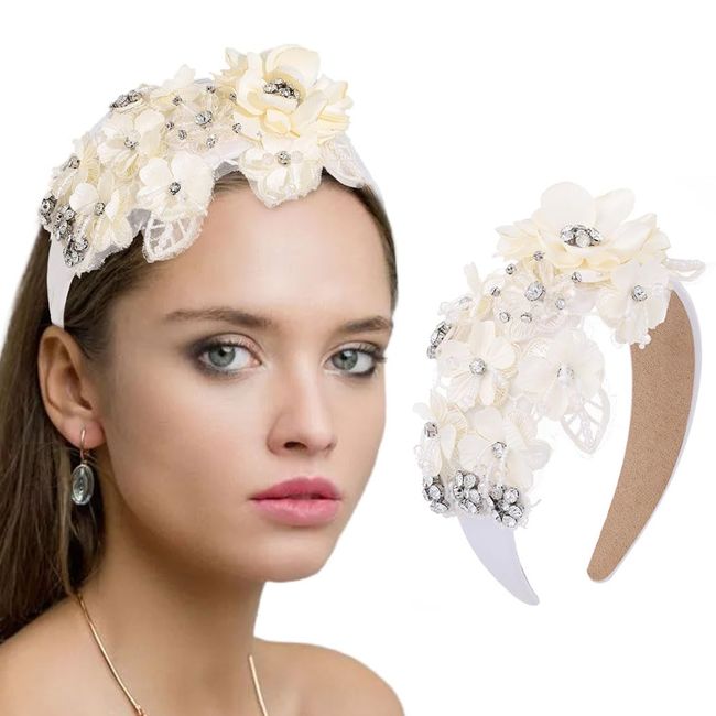 Woeoe Flower Rhinestone Hairband White Crystal Headband No Slip Bridal Wedding Hair Hoop Party Festival Hair Accessories for Women Girls