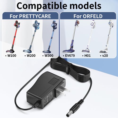 27V Power Cord for PRETTYCARE W100 W200 W300 20KPa 22.2V 180W Power Cord Adapter for ORFELD H01 EV679 V20 H20A CX11 EV660 EV696P RB666 RB680 Cordless Vacuum Cleaner Charger AC/DC Adapter Supply