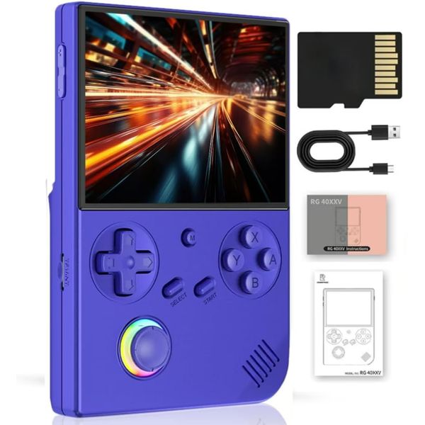 RG40XX V Retro Handheld Game Console with RGB Colorful Joystick Lighting, 4" IPS Screen Linux System Built in 128G TF & 10000+ Games, Support WiFi Bluetooth HD and TV Output (Blue, 64G+128G)