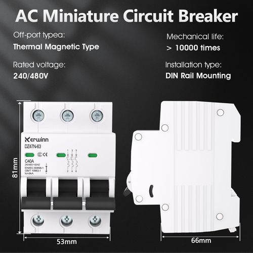 KERWINN 3 Pole Miniature Circuit Breaker,240V/480V AC Circuit Breaker, 20Amp Thermal Magnetic Trip Smart Circuit Breaker AC Disconnect Switch DIN Rail Mount (20A)