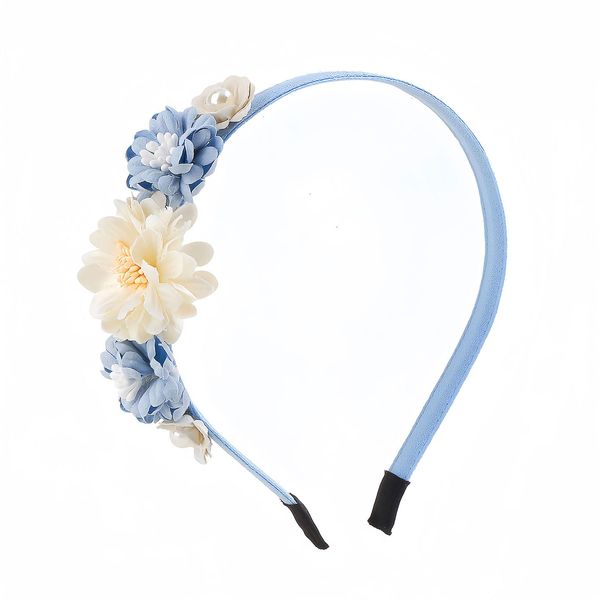 HIFANMM Flower Headband Spring Summer Hair Accessories for Women Girls, Blue White Rose Flowers Hair Bands Pearls Elegant Decoration Headdress Party Wedding Supplies Non Slip Head Band 1 Pcs