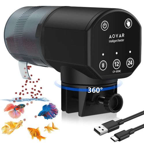 Futterautomat für Aquarium Automat Fische Futterspender: USB Wiederaufladbare Fischfutterspender,Feuchtigkeitsbeständig & 200ML Grosse Kapazität Fisch Futterautomaten für Aquarium Fischtank