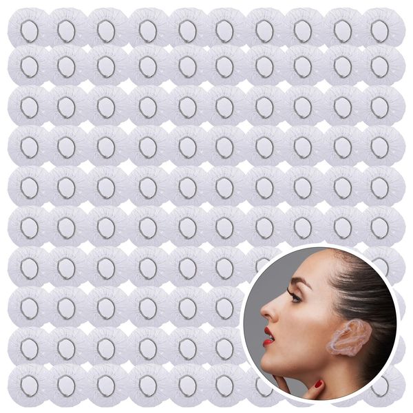 Abeillo 100Pcs Disposable Ear Covers for Shower,Waterproof Plastic Shower Ear Protector Caps Highly Elastic Sealed Thick Ear Shower Caps for Adult Hair Dye, Shower, Spa, Bathing