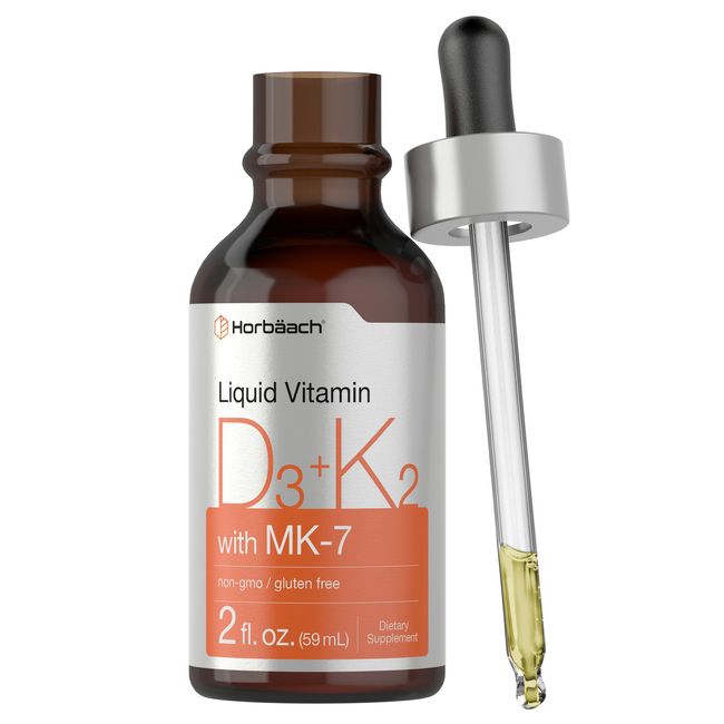 Vitamin D3 + K2 Liquid Drops | with MK7 | 2 Fl Oz | Vegetarian | by Horbaach