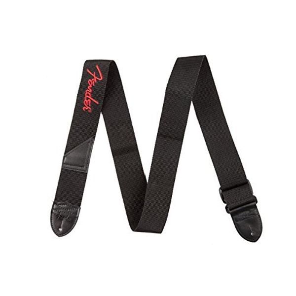 Genuine Fender 2" Black Poly Adjustable Guitar Strap with Red Fender Logo